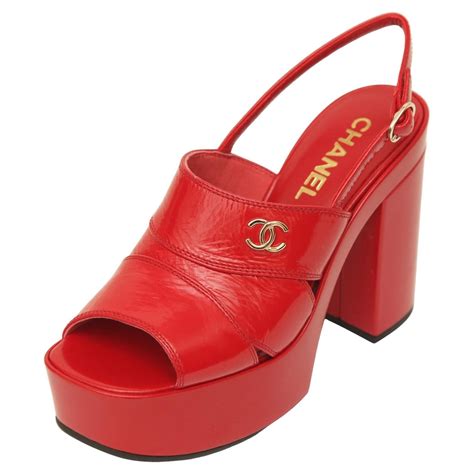 red chanel heels|Chanel platform heels.